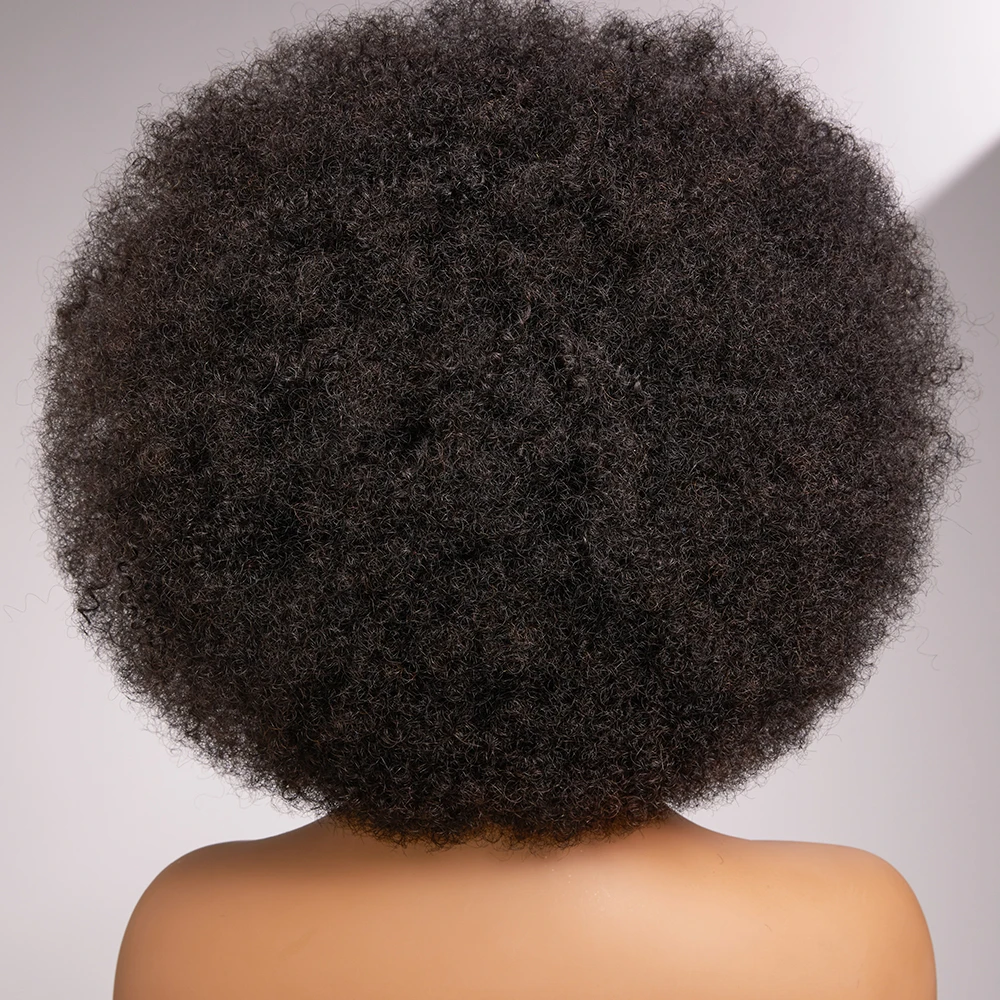 Perruque de cheveux humains afro crépus bouclés avec frange épaisse des années 70, perruques courtes naturelles pour femmes noires, densité 180 %