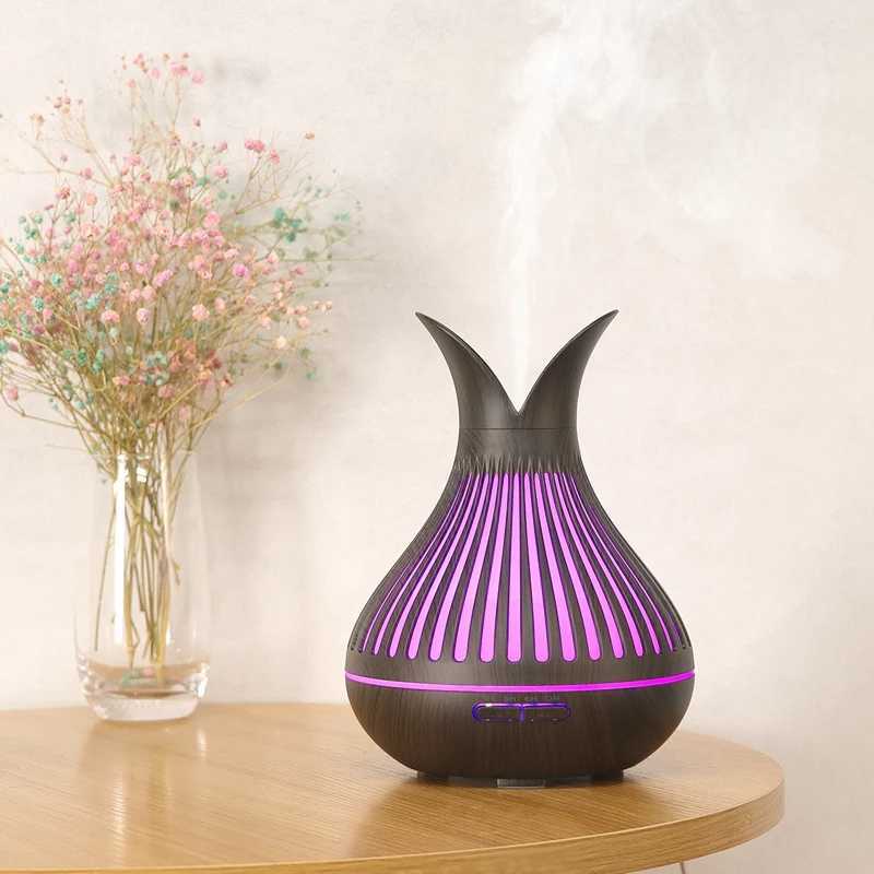 Luftfuktare 500 ml Elektrisk luftfuktare Essential Aroma Oil Diffuser Ultrasonic träkorn Mist Maker LED Light YQ240122