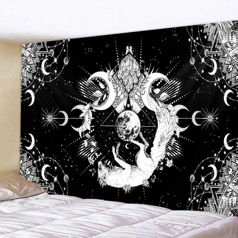 Tapisseries Grande Tapisserie Blanc Noir Soleil Lune Mandala Tarot Tapisseries Tenture Murale Céleste Hippie Tapis Mural Tapis Dortoir Décor