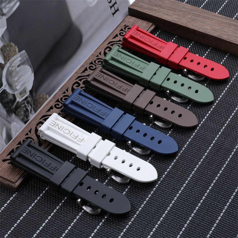 22 مم 24 ملم جودة FKM Fluoro Rubber Watch Band for Panerai Watch Strap Watchproof Watchband أداة مجانية