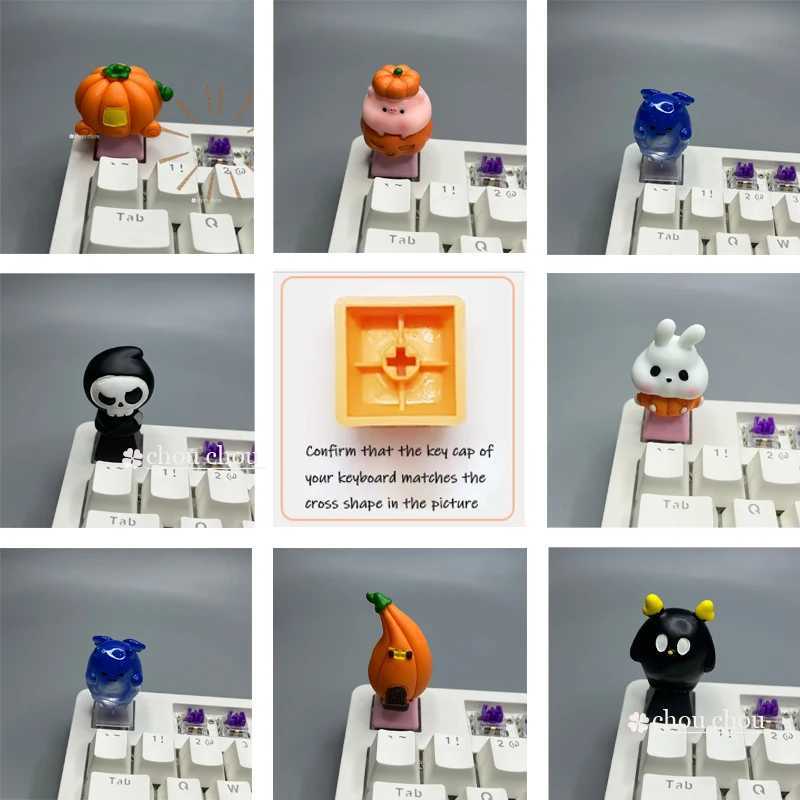 Keyboards Keyboards Handmade Resin Cartoon Transparent Crystal Ghost Pumpkin Keycap Holiday Gift Mechanical Keyboard ESC Keycap YQ240123