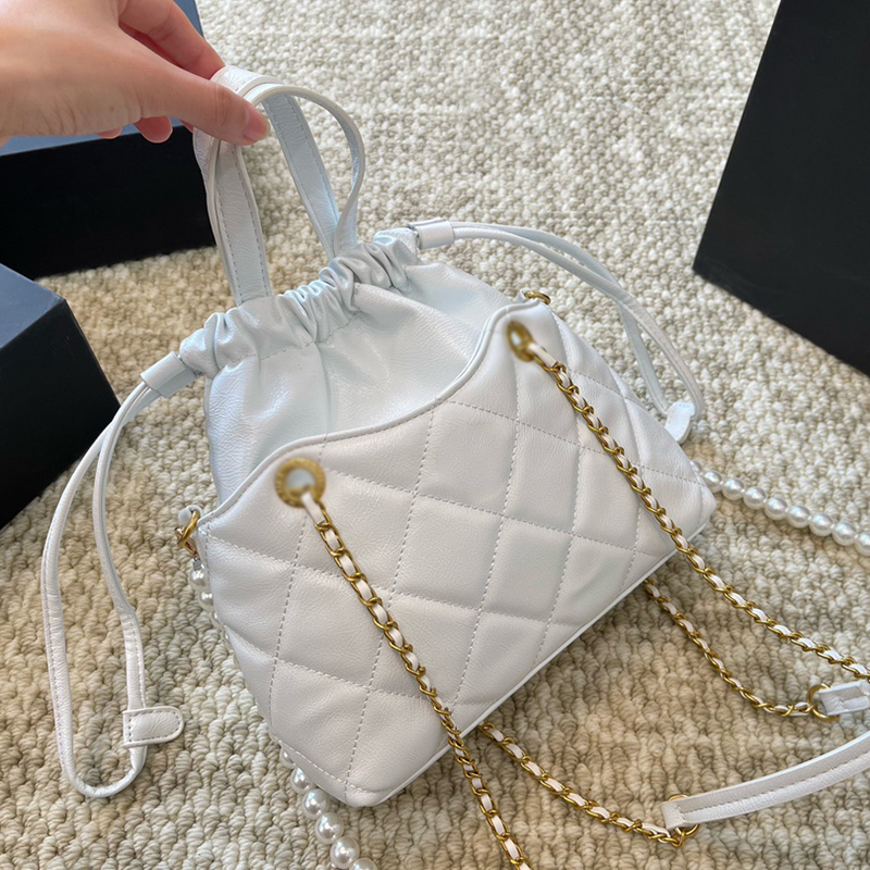 Luxury Designer Women Shoulder Bag Fashion Diamond Lattice Chain Genuine Leather Crossbody Bag French Brand Double Letter High Quality Solid Color Bucket Bag