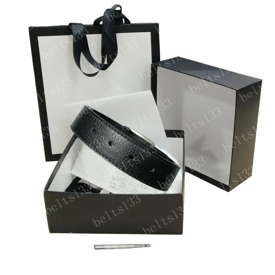2022 Belts Womens Mens Belt Black Genuine Leather Gold Smooth Buckle with White Box Dust Bag White Gift Bags Card #GA03 SIZE 100-1309G