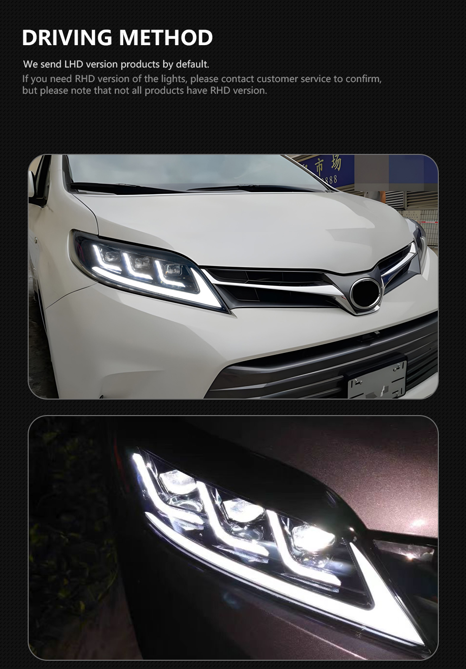 Auto Toyota Sienna 2011-20 19 LED Aggiornato Lampada Frontale DRL Indicatori di direzione dinamici Gruppo lampada frontale