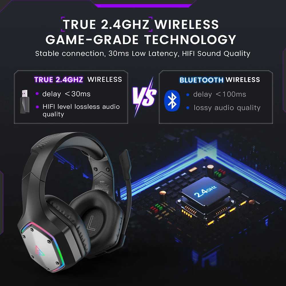 Fones de ouvido EKSA 2,4 GHz sem fio Fones de ouvido E1000 WT 7.1 Surround Gaming Headset Gamer com microfone ENC de baixa latência para PC / PS4 / PS5 / Xbox J240123