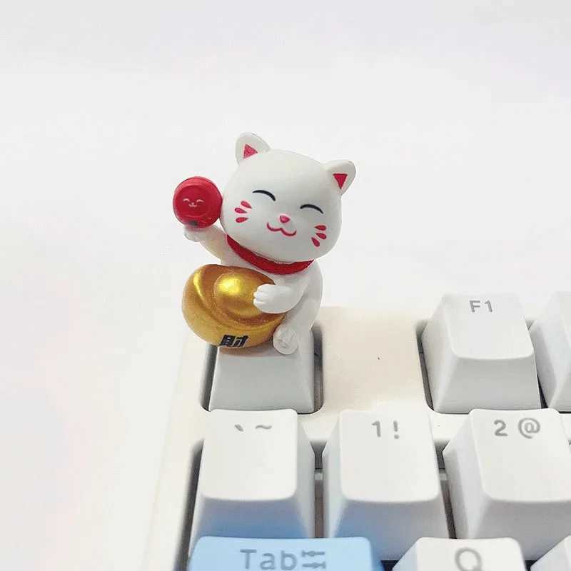 Teclados Cute Lucky Cat Keycap Cross Axis Teclado Mecânico Branco Lucky Cat Handmade Personalizado Presente Botão Keycap YQ240123