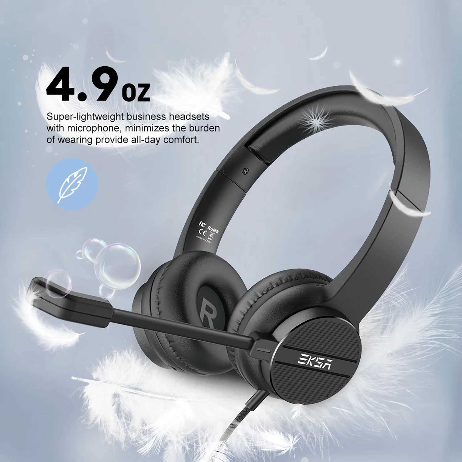 Casques EKSA H12/H12E 3.5mm/USB casque filaire avec Microphone casque d'ordinateur supra-auriculaire avec suppression du bruit ENC pour centre d'appels Skype J240123