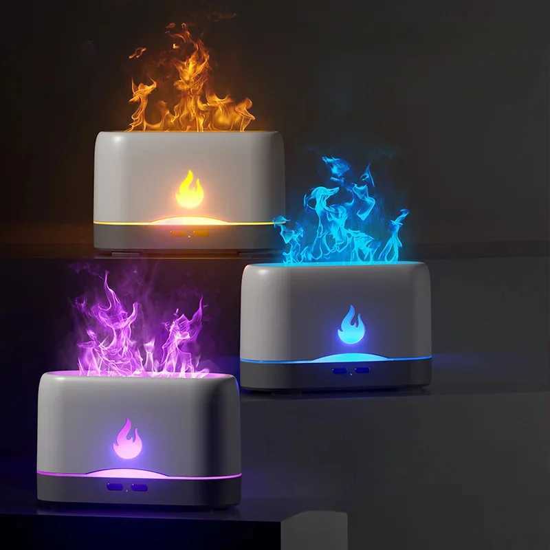 Humidifiers Portable Flame Aroma Diffuser USB Air Humidifier Essential Oil Ultrasonic Cool Mist Maker Fire Fogger Jellyfish for Bedroom Home YQ240122