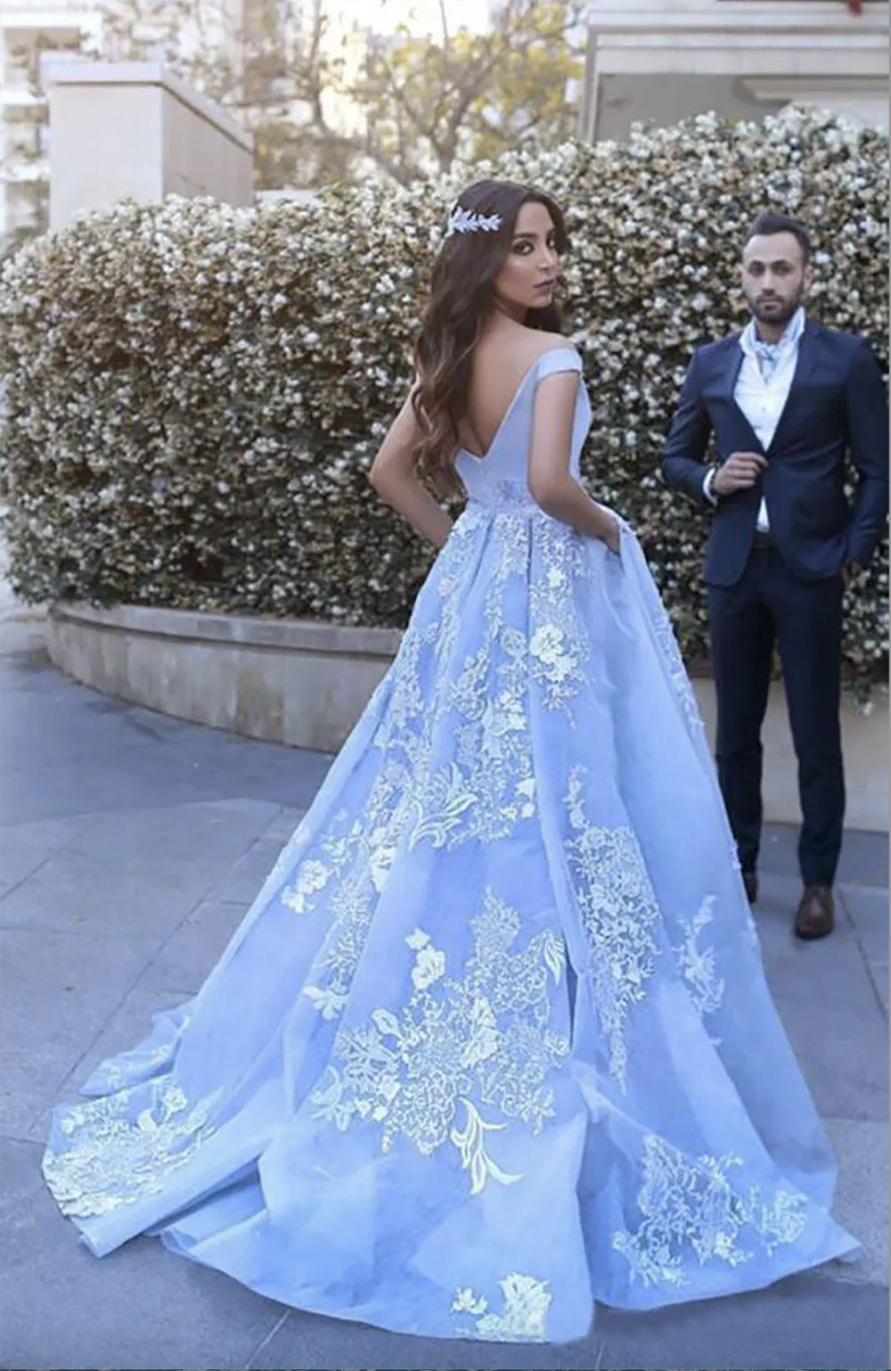 Ice Blue Arabic Dubai Off the Shoulder Evening Dresses 2024 Said Mhamad A Line Vintage Lace Prom Party Gowns Special Occasion Dresses