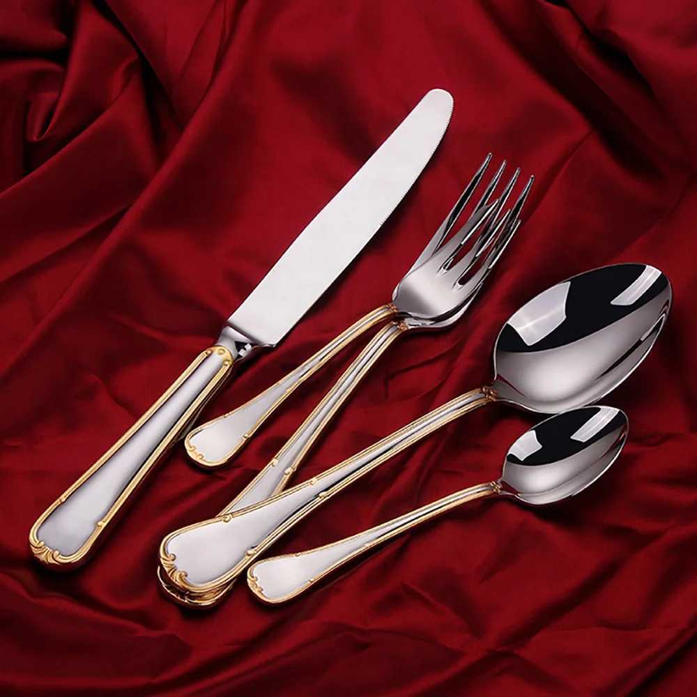 Camp Kitchen 24/Gold Cutlery Set Complete Stainless Steel Tableaware Mirror Dinner Set Sliveware Knife Fork Spoon Kitchen Untensils YQ240123