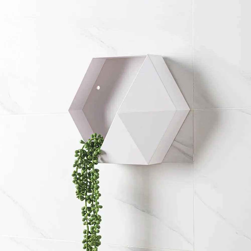 Vaser modern geometrisk hexagon vägg vas hem dekorationer vägg hängande vas för bonsai saftiga planter hängande korg blomma potl24