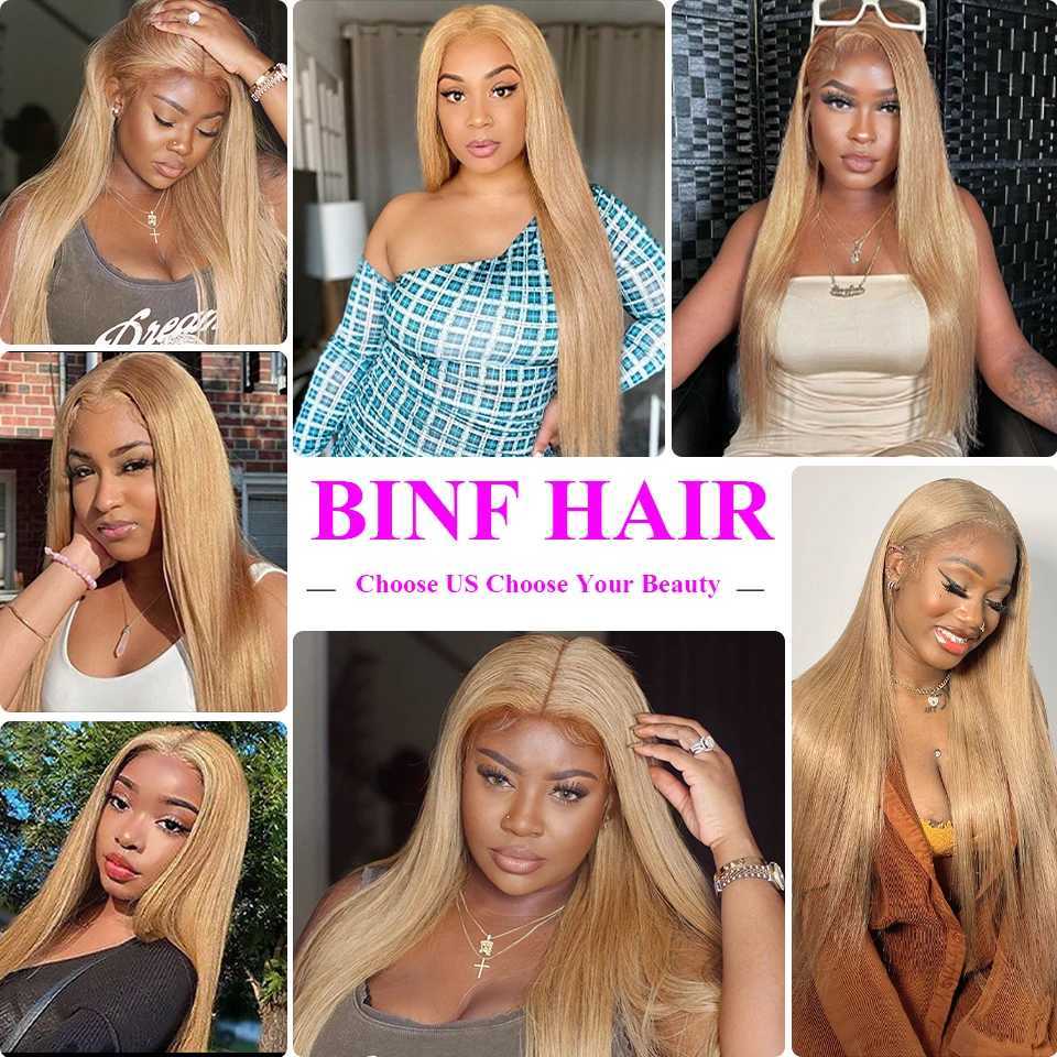 Kanten Pruiken #27 Honingblond Haarbundels Virgin Goedkope 28 30 32 Inch Steil Haarbundels Braziliaanse Gekleurd Haar WeefbundelsL240124