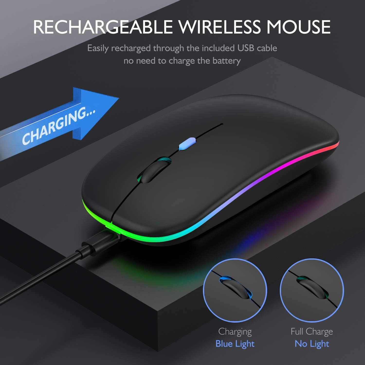 Bluetooth 5.2 dual-mode e mouse wireless ricaricabile con luce di ricarica tablet, telefono cellulare e computer, mouse USB da 2,4 g Mouse wireless Mause portatile