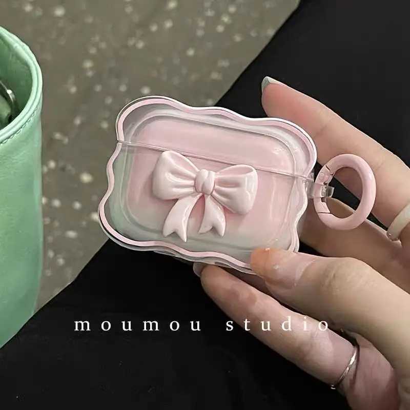 Handyhüllen Ins 3D Bow Wave Hülle für Apple AirPods 1 2 Hüllen Pink Floral Girls Cover für AirPods 3 Air Pods Pro Wireless Box mit Schlüsselanhänger