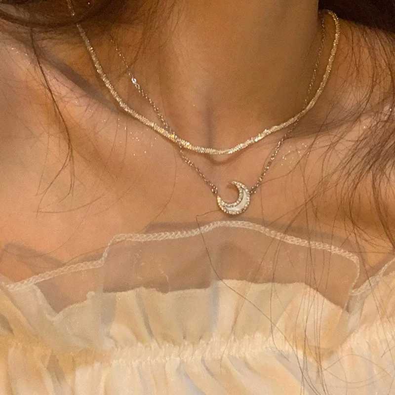 Pendant Necklaces Korean Fashion Zircon ECG Pendant Necklace for Women Shiny Moon Butterfly Choker Clavicle Chain Girls Wedding Party Jewelry Gift YQ240124