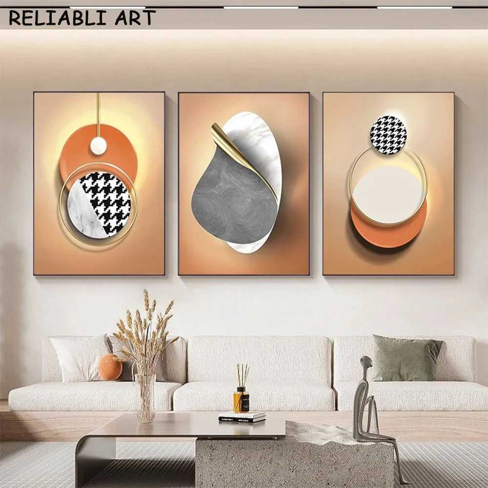 Schilderijen Cirkelvormig Geometrisch Metaal Abstract Wall Art Pictures Modern Print en Poster Canvas Schilderij voor Woonkamer Home Decor Geen Frame