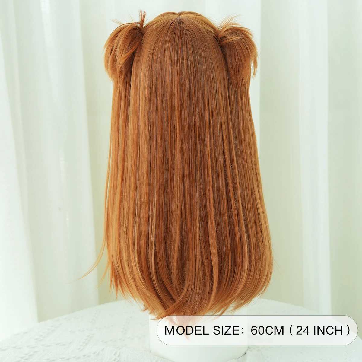 Synthetische Perücken 7JHH WIGS Anime Cosplay Perücken Lange Gerade Orange Perücke mit Pony Kostüm Synthetische Perücke mit Clip auf Doppel-Pferdeschwänzen Party HairL240124