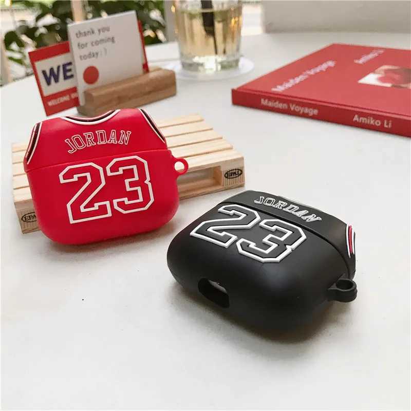 Casos de telefone celular individuais preto/vermelho no.23 camisa de basquete bluetooth fone de ouvido capa para airpods 1 2 3 pro silicone airpods caso