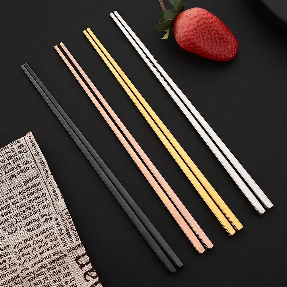 Camp Kitchen Black Gold Portable Travel Cutlery Set Chopsticks Spoon 304 Stainless Steel Korean Dinnerware Set Luxury Tableware Set YQ240123