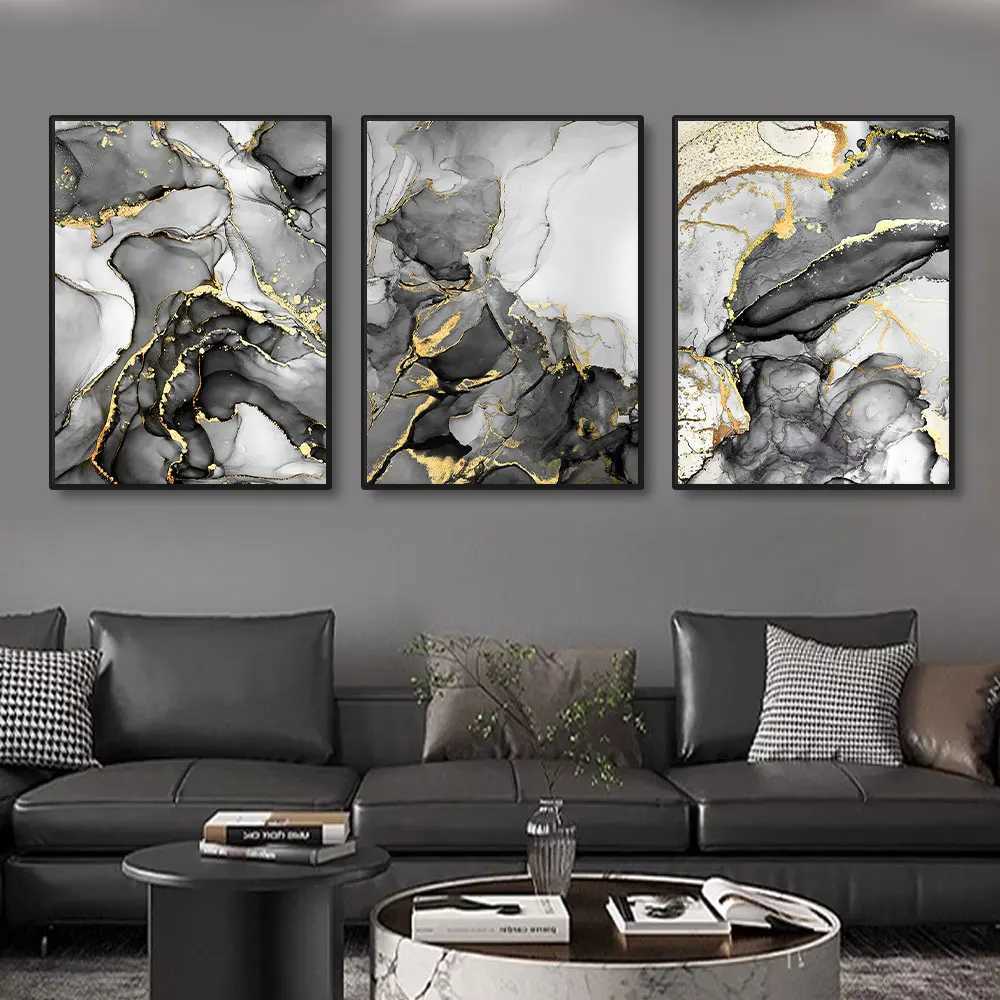 Schilderijen 3 stuks canvas kunst schilderij home decor kunst aan de muur abstract marmeren landschap foto gouden luxe decor poster prints voor woonkamer