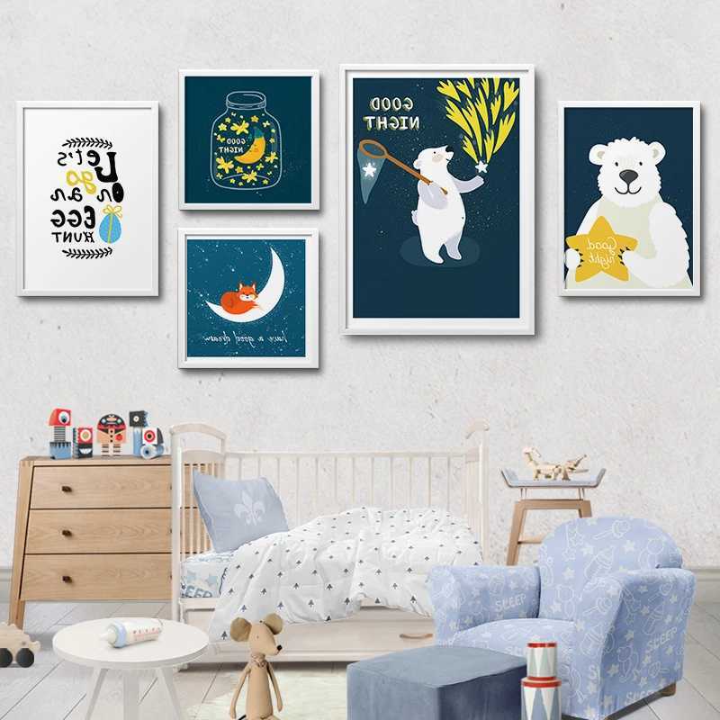 Paintings Scandinavian Decorative Painting for Children's Room Art Posters for Wall Canvas Print Nursery Bedroom Pictures Bear Fox Moon