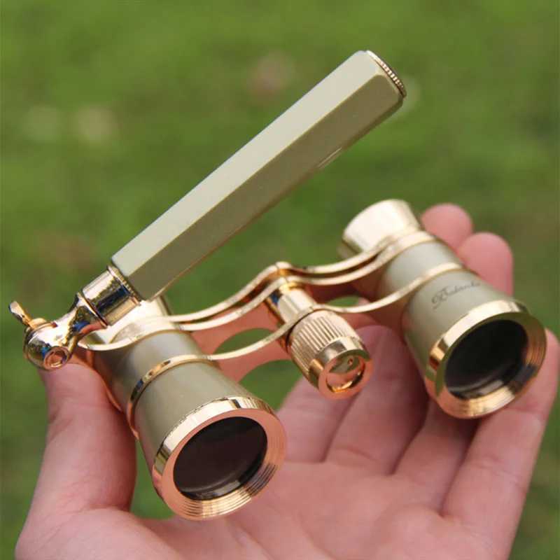 Teleskop 3x25 Vintage Binoculars Telescope Opera Theatre Glasögon med utdragbart handtag Kvinnor Girls Telescope Slang Racing Glass YQ240124