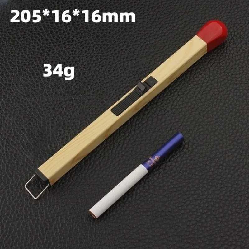 Lighters 2023 Fashion New Match Shape Open Flame Butane Inflatable Lighter Wooden Body Visible Gas Window Creative Men's Special Gift YQ240124