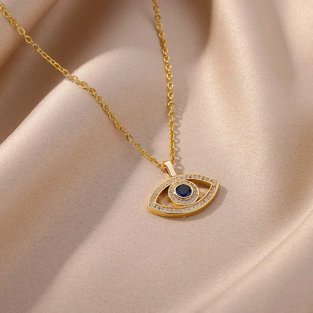 Pendant Necklaces Zircon Evil Eye Pendant Necklace for Women Stainless Steel Lucky Turkish Demon Eye Necklaces 2023 New Trend Aesthetic Jewerly YQ240124