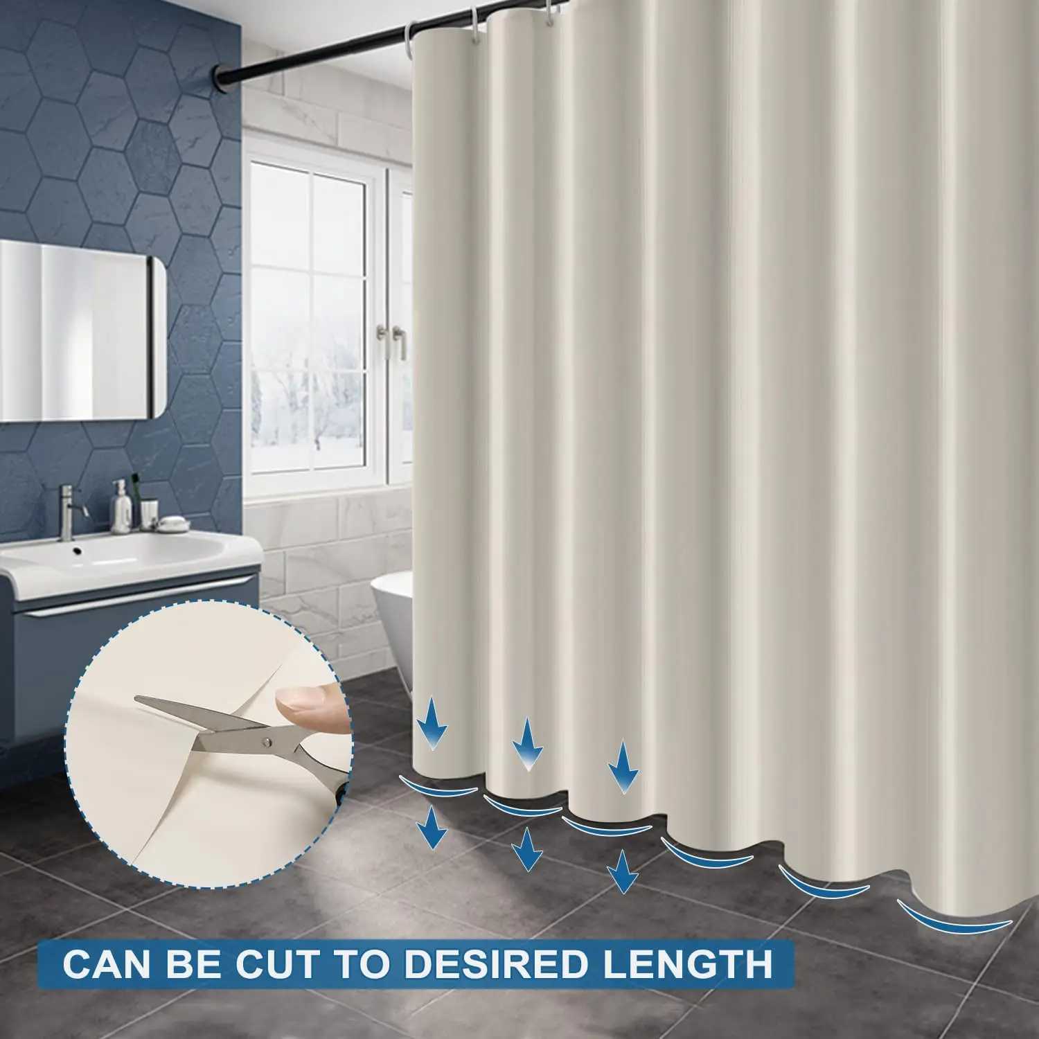 Rideaux de douche Rideau de douche EVA Rideaux de salle de bain imperméables avec 12 crochets Rideaux de bain longs pour baignoires et douche 180 x 180 cm Beige
