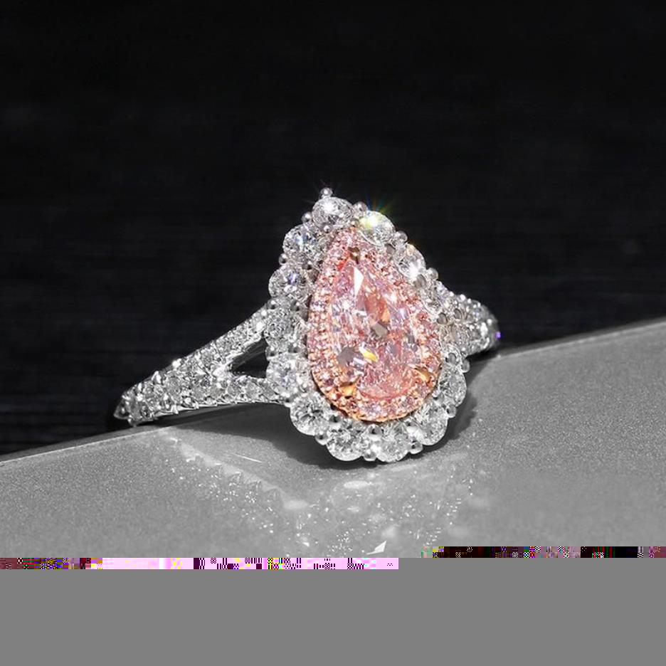 Véritable haute qualité rose belle Puls en forme de goutte simulation Moissanite mariage fiançailles bague pour femme 289F