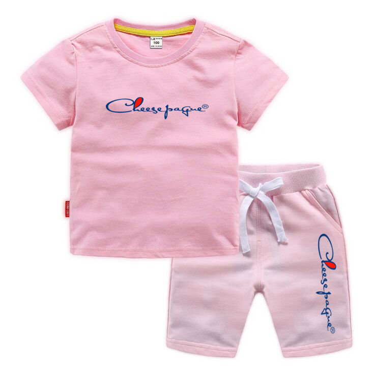 Summer Suits 0-13 Years Boys Girls Brand letter Printed 100% Cotton Orange T-shirts Sport Shorts Sets Children's Comfort Casual Tracksuits Sets