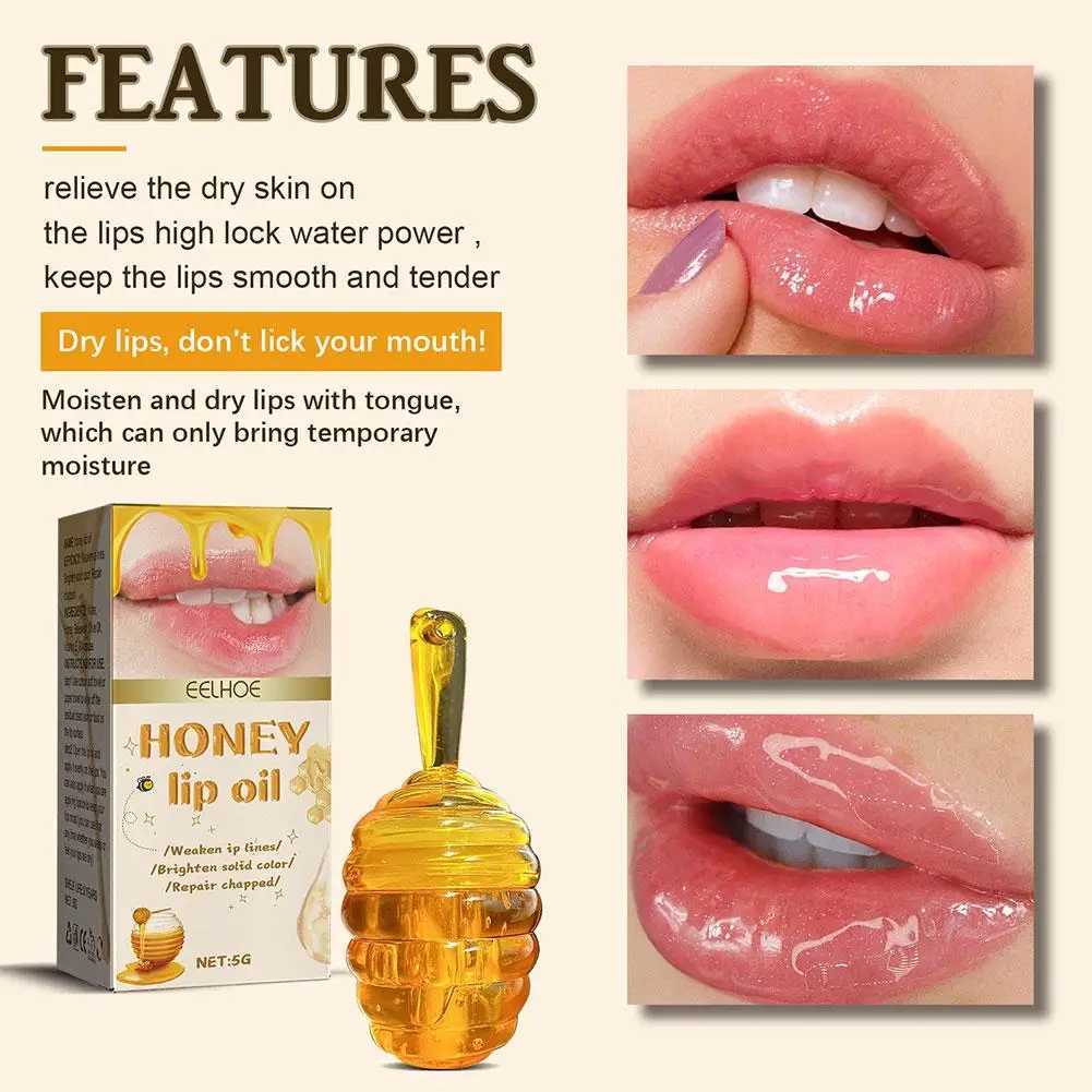 Lip Gloss Honey Peach Flavored Lip Oil Lovely Honey Pot Lip Balm Long Lasting Moisturizing Clear Liquid Lipstick LipGloss Makeup Cosmetics