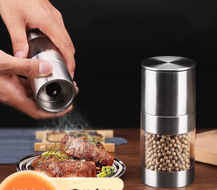 Manual Pepper Mill Salt Shakers One-handed Pepper Grinder Stainless Steel Spice Sauce Grinders Stick Kitchen Tools SN5343