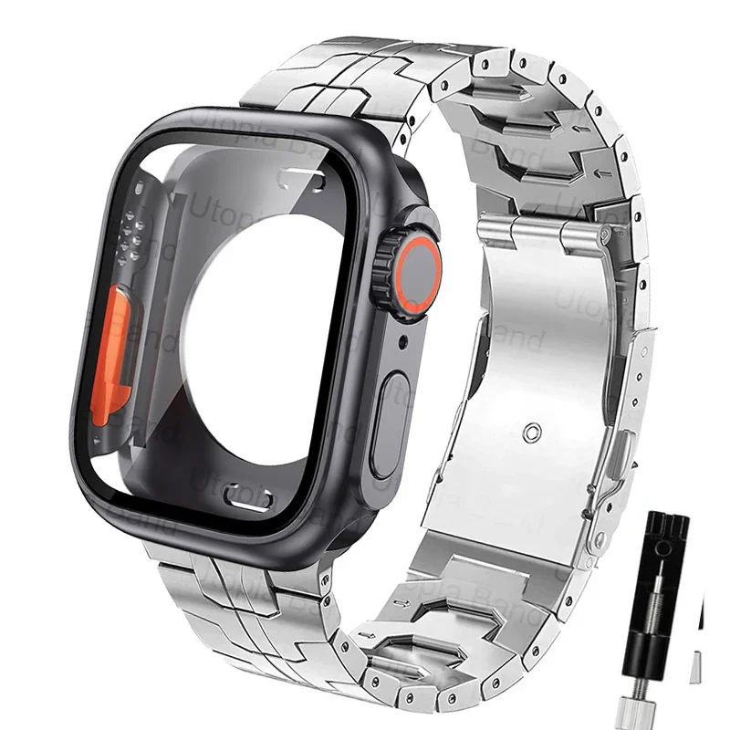 Cinturino in metallo titanio che si trasforma in Ultra Apple Watch 8 7 6 SE 5 cinturino in metallo iWatch 44mm 45mm aggiornamento cinturino Ultra Case