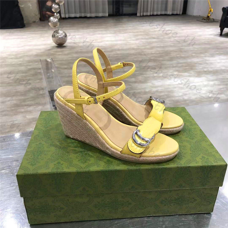 Sandálias de designer femininas sandálias de cunha alpercatas couro genuíno tornozelo cinta chinelos alpercatas mulheres sapatos casuais de salto alto