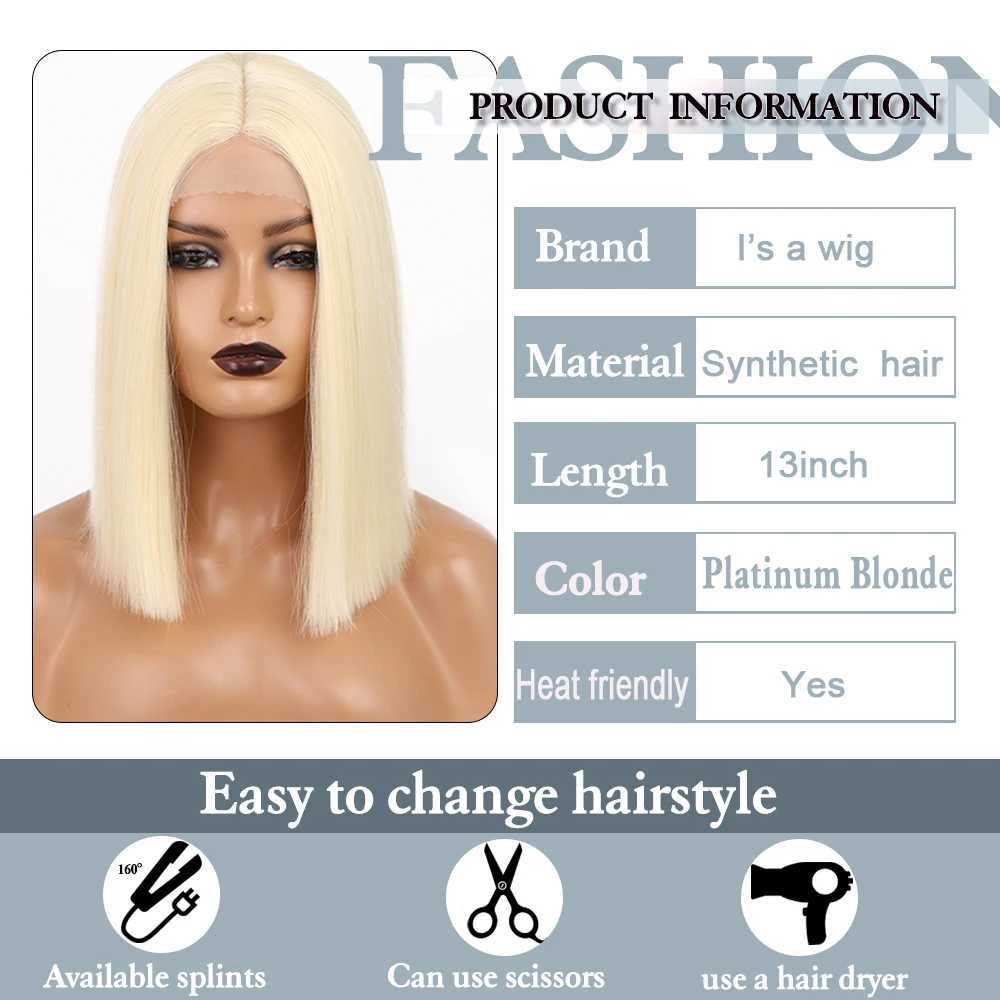 Synthetische Perücken, I's a wig, synthetische Perücken, kurze blonde Perücke, gerade Bob-Perücken für Frauen, mittlerer Teil, Highlight-Blond, rosa, orange, Cosplay-Haare, L240124