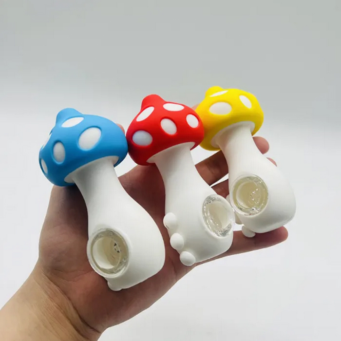 Champignon brillant dans le silicone foncé fumant la pipe à main bong narguilés avec bol en verre de 14 mm dab rigs petit barboteur 6,7 pouces brûleur de tabac aux herbes sèches tuyaux de bong d'eau