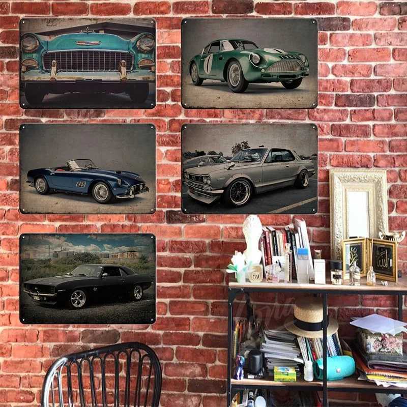 Pittura in metallo Veicolo retrò Targa in metallo Targa Pittura vintage Auto da corsa Club Poster Arte della parete Home Bar Garage Man Cave Piatti decorativi