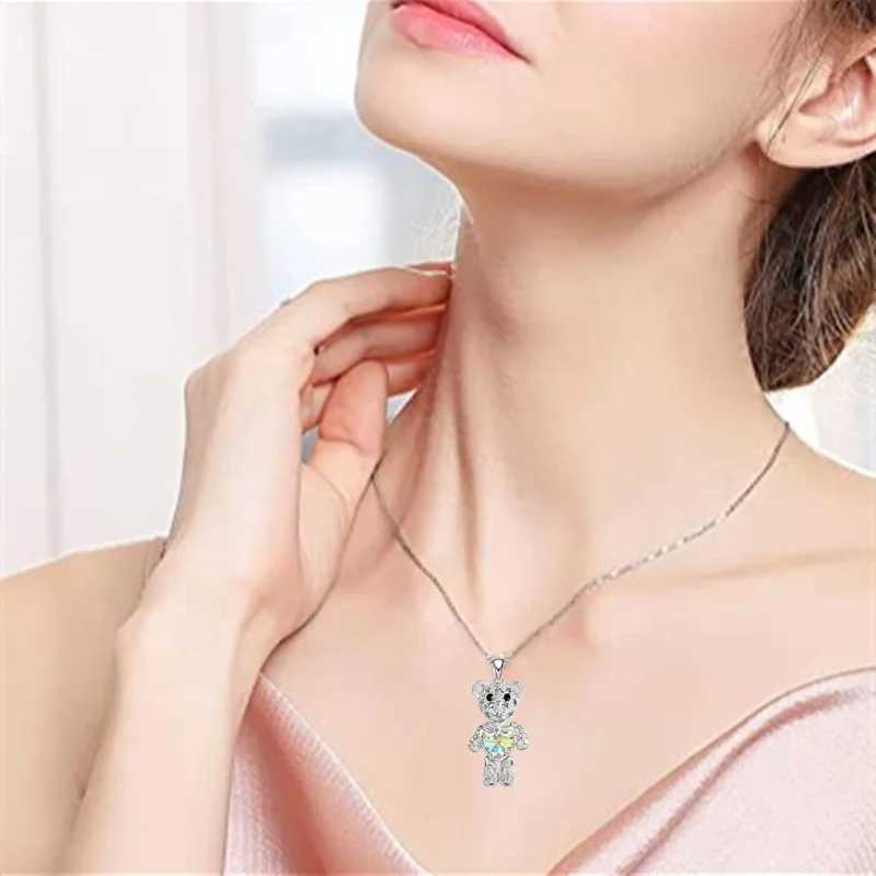 Colliers pendentifs Mode plaqué or ours collier coeur Zircon pendentif colliers de fiançailles pour femmes bijoux animaux anniversaire anniversaire cadeau YQ240124