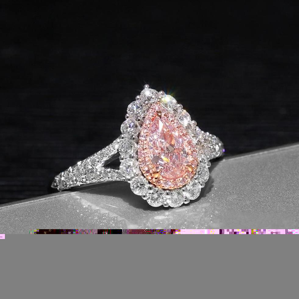 Anillo de compromiso de boda de moissanita de simulación en forma de gota de Puls encantador rosa genuino de alta calidad 289F