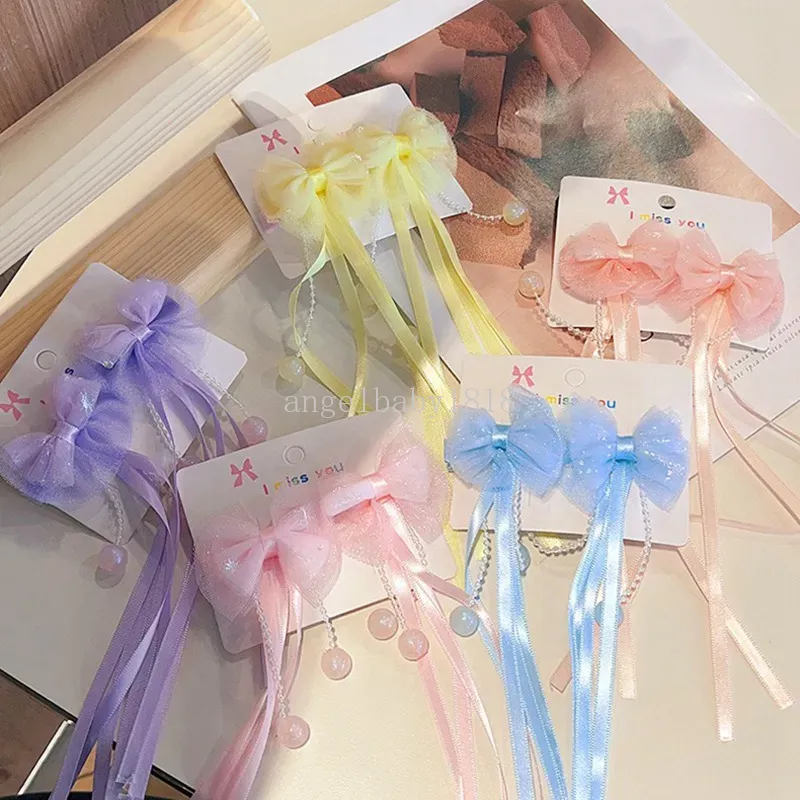 2 pezzibambini retrò nappe in pizzo maglia nastro fiocco fermaglio capelli principessa copricapo accessori capelli forcina donne ragazze dolce studente clip di capelli