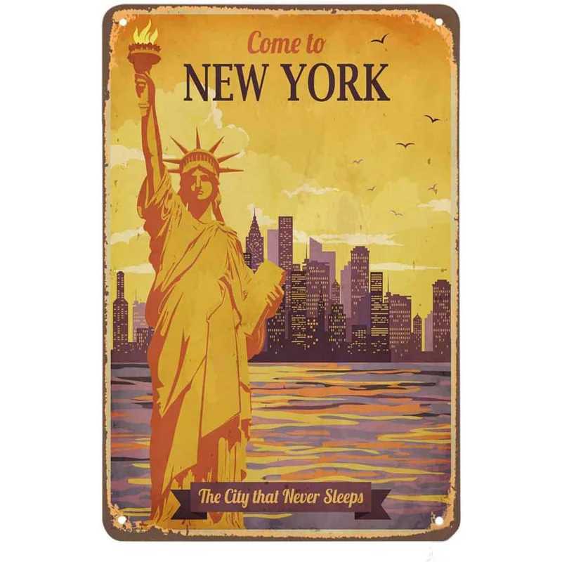 Metal Painting New York Paris Great Wall World Famous Building Metal Tin Signs Posters Plate Wall Decor for Bars Man Cave Cafe Clubs Home