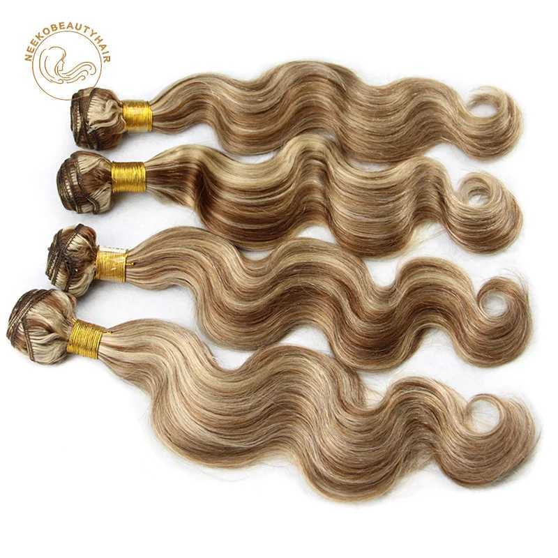 Lace Wigs Highlight Blonde Hair Bundle with Closure Piano Color P4/613 3 Bundles with Frontal Body Wave HairL240124