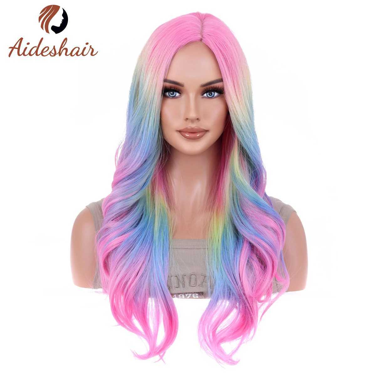 Perruques synthétiques Aideshair perruque synthétique pour femme longue vague de corps cheveux Cosplay Lolita fête naturelle résistante à la chaleur WigsL240124