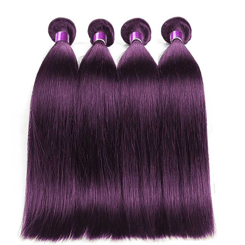 Synthetic Wigs Colored Dark Purple Straight Hair Bundles With Closure Lace Closures With Bundles Virgin Hair Weave Bundles With ClosureL240124