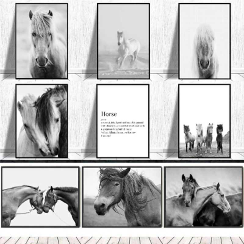 Schilderijen Zwart-wit Paardenkop Poster Kunst Schilderij Dier Paarden Fotografie Canvas Art Prints Home Kamer Muur Foto Modern Decor