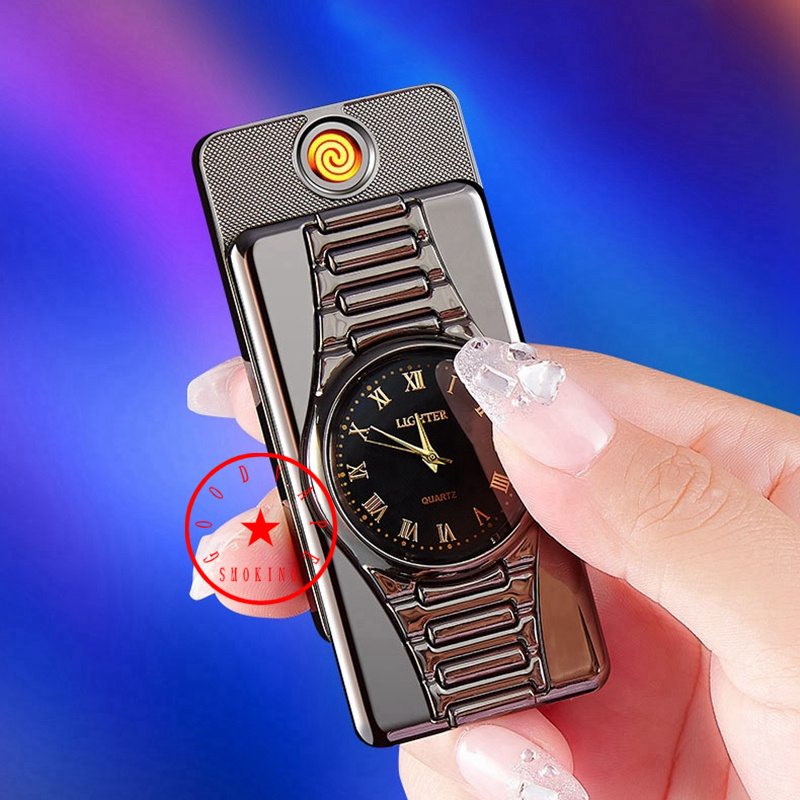 Nieuwste Multifunctionele USB Roken Kleurrijke Gradiënt Aanstekers Zinklegering Draagbare Innovatieve Echte Horloge Droog Kruid Tabak Sigarettenhouder