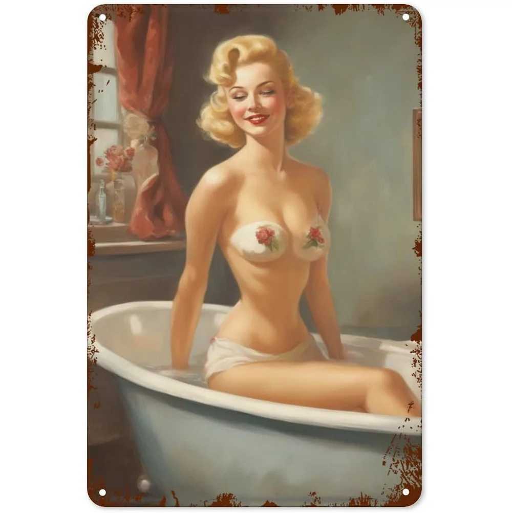 Metallmalerei Pinup Girls Blechschild Vintage Plakette Metallplatte Retro Wandkunst Poster für Männerhöhle Garage Café Bar Pub Eisenmalerei Dekoration