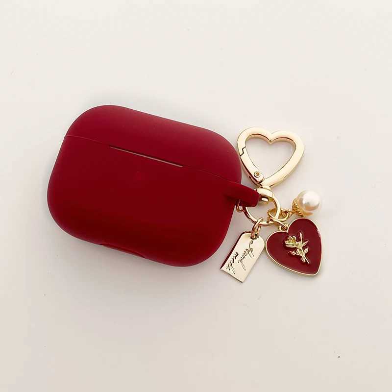 Cell Phone Cases Pearl Love Rose Vintage Keyring For AirPods 1 2 Case Wine Red Earphone Protective Case For Airpods Pro 3 Headphone Case Cute