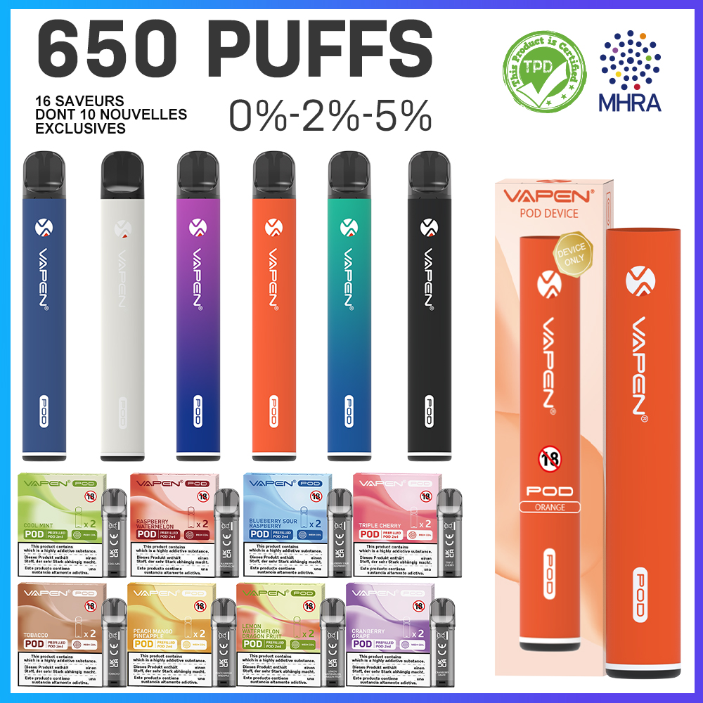 Originele vervangbare VAPEN POD Elfa POD 650 Rookwolken Voorgevulde wegwerpvape-pods Apparaat TPD MHRA-gecertificeerd Compatibele ELFA-pods Kinderslot Mesh Coil 2 ml-pods